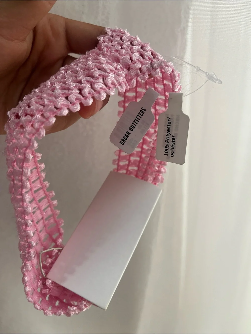 BNWT Urban Outfitters Light Pink Crochet Headband with Heart Charm